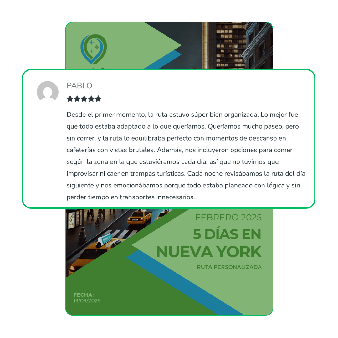 Ruta Personalizada Reseña 5 de una ruta personalizada hecha por Routsify