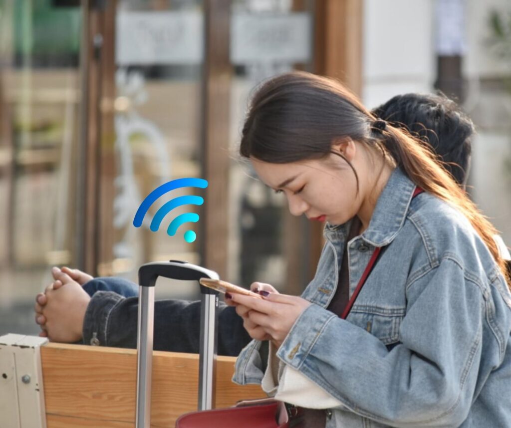 Viajero en Asia usando eSIM