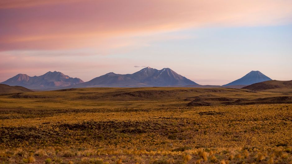 Paisaje del desierto de Atacama en Chile con formaciones rocosas y cielo claro